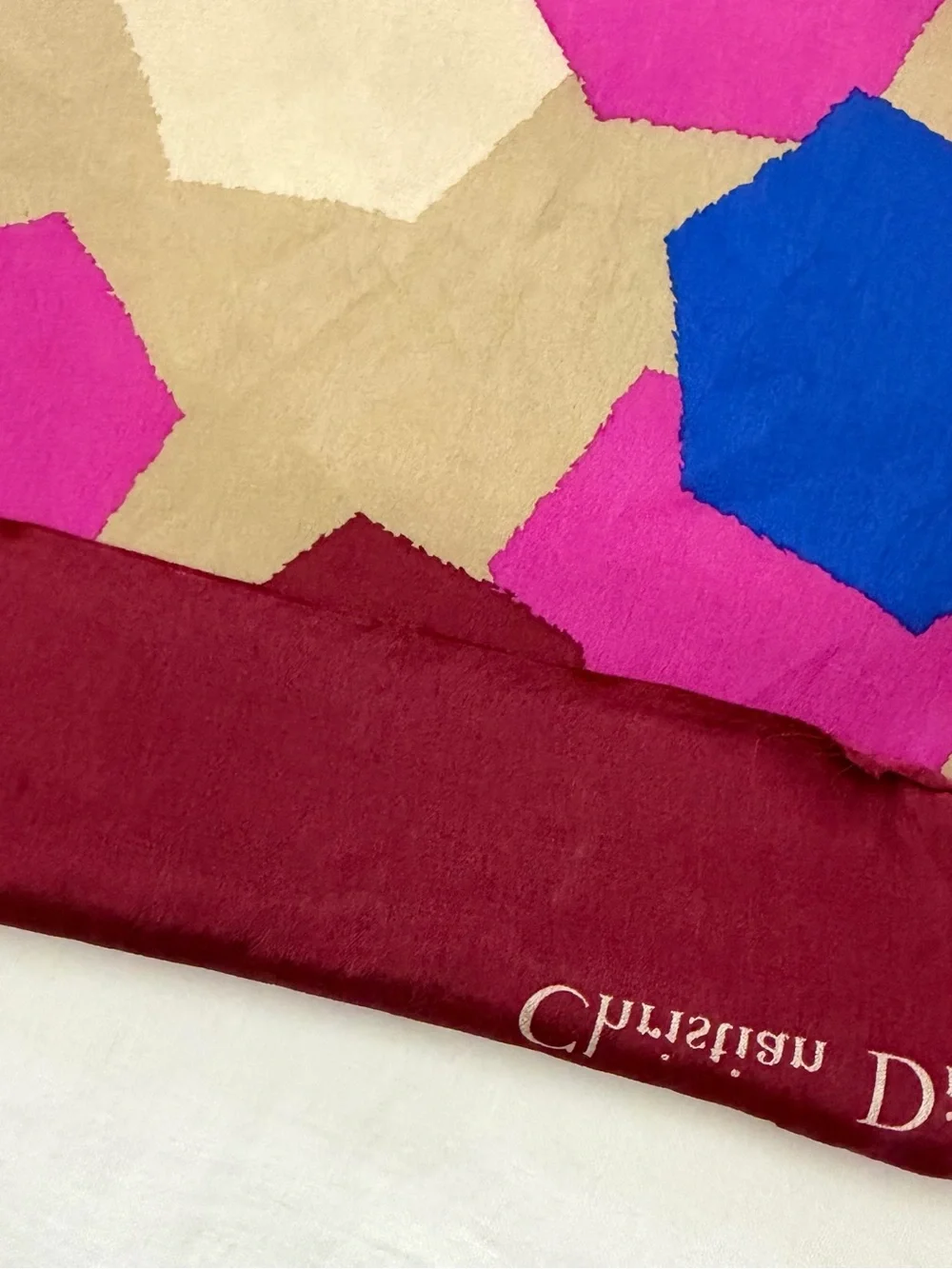 Dior Multicolor Geometric Silk Scarf - Burgundy, Blue, Fuchsia, Beige